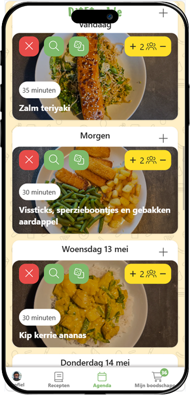 DitEtenWe weekmenu op mobiel — maaltijden plannen per dag