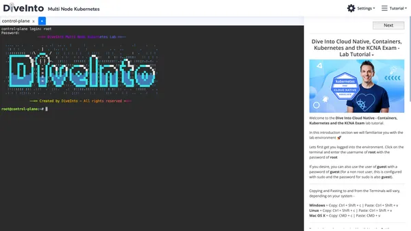 KCNA lab environment welcome screen with course navigation