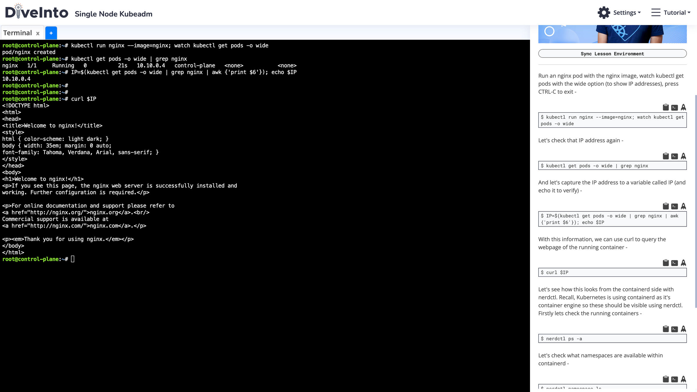 Hands-on kubectl get pods command execution in browser terminal