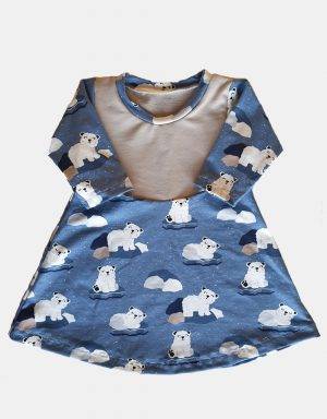 Langarm-Kleid blau mit Eisbär auf Eisscholle