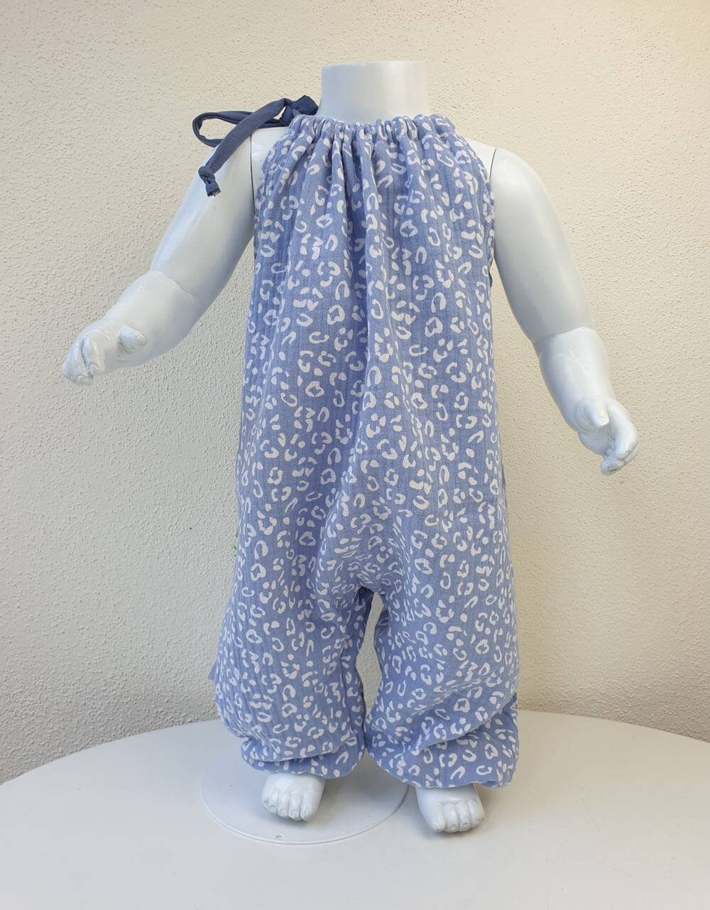 Romper aus Musselin, blau Leopard