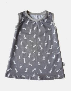 Kurzarm-Kleid / Hängerchen grau mit Kaninchen