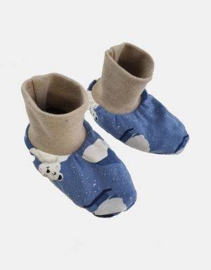 Baby-Schuhe blau mit Eisbär auf Eisscholle, gefüttert mit Nicki oder Teddy