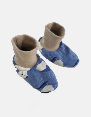 Baby-Schuhe blau mit Eisbär auf Eisscholle, gefüttert mit Nicki oder Teddy