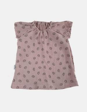 Kurzarm-Kleid Musselin zart rosa mit Igel
