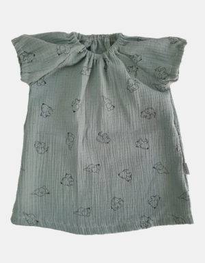 Kurzarm-Kleid Musselin pastellgrün mit Elefant