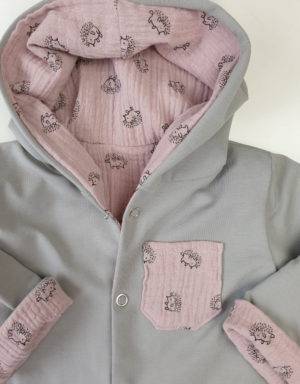 Wendejacke aus Musselin zart rosa mit Igel