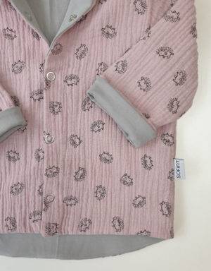 Wendejacke aus Musselin zart rosa mit Igel