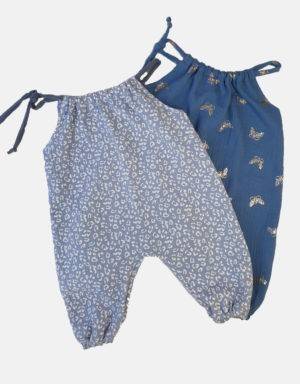 Romper aus Musselin, blau Leopard