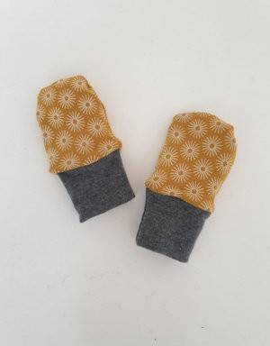 Handschuhe senf-gelb mit Blumen, Futter aus Nicki