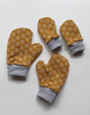 Handschuhe senf-gelb mit Blumen, Futter aus Nicki