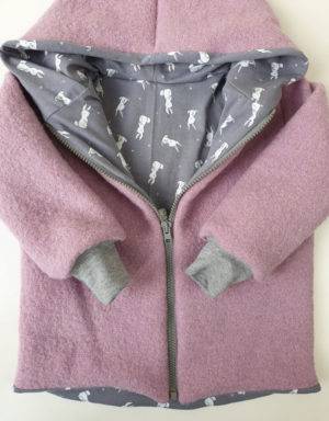 Walkjacke rosa, grau mit Kaninchen