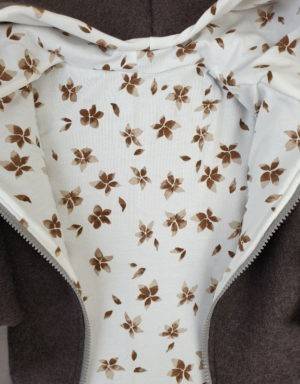 Walkjacke taupe, weiß mit braunen Blumen