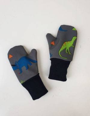 Softshell-Handschuhe grau mit Dinosaurier