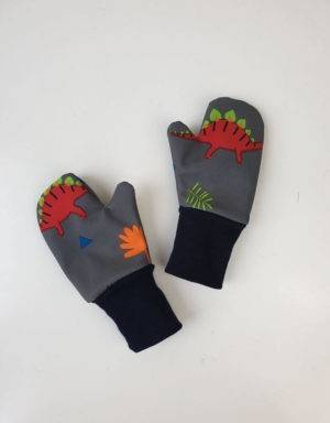 Softshell-Handschuhe grau mit Dinosaurier