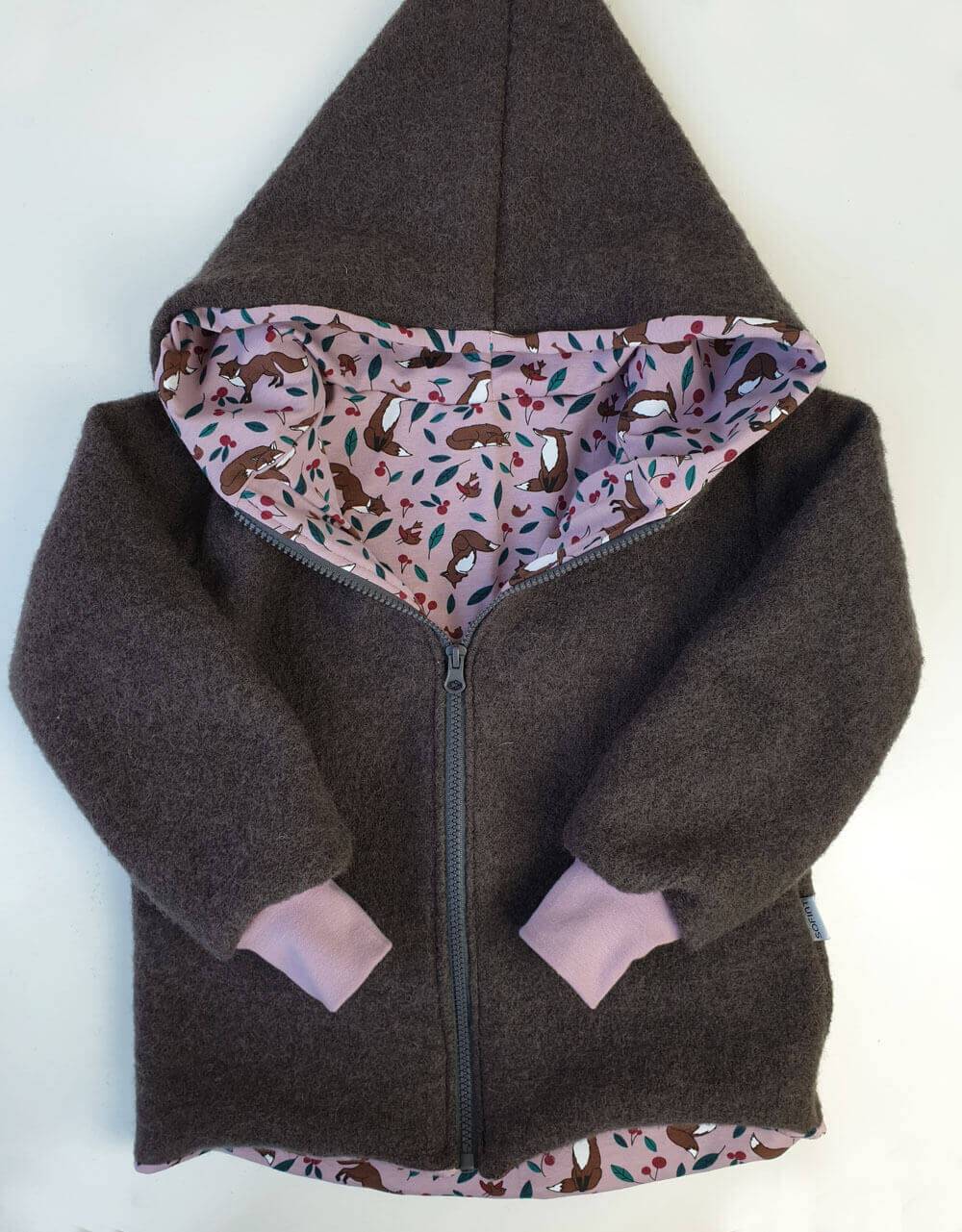 Walkjacke taupe, rosa mit Fuchs