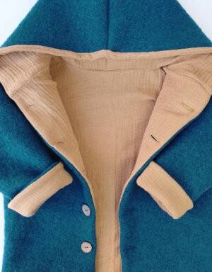 Walkjacke petrol, Musselin senf-gelb