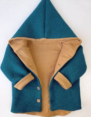 Walkjacke petrol, Musselin senf-gelb