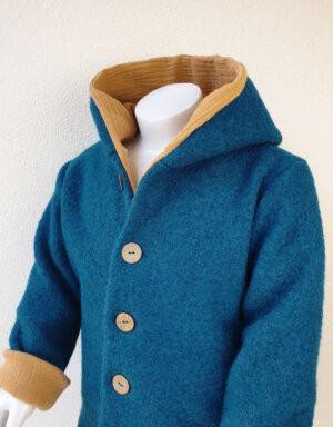Walkjacke petrol, Musselin senf-gelb