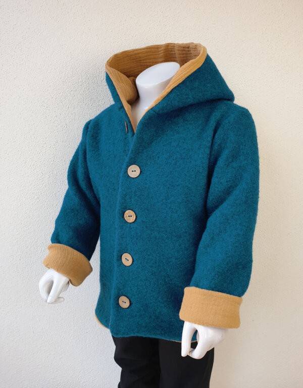 Walkjacke petrol, Musselin senf-gelb