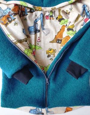 Walkjacke petrol, hellgelb mit Baustelle