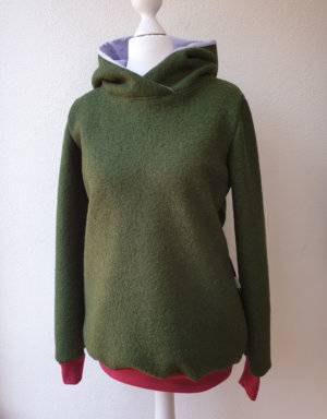 Damen Pullover / Hoodie aus Walk olivgrün (tailliert)