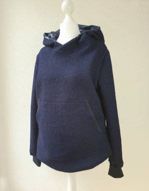 Damen Pullover / Hoodie aus Walk dunkelblau (tailliert)