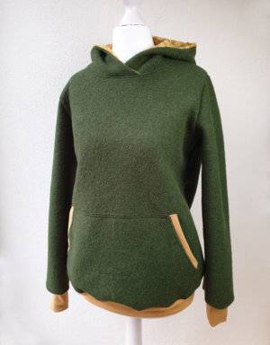 Damen Pullover / Hoodie aus Walk olivgrün (tailliert)