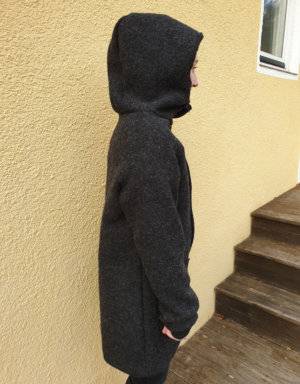 Damenmantel aus Walk grau-schwarz, Waffel-Jersey schwarz