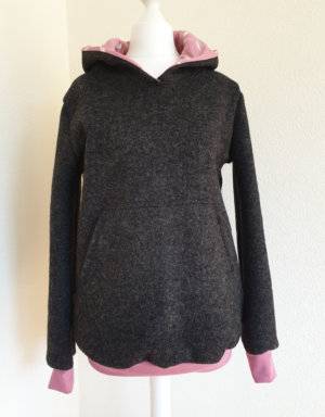 Damen Pullover / Hoodie aus Walk grau-schwarz (tailliert)