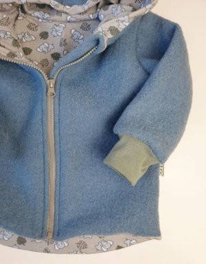 Walkjacke blau, Bio-Jersey blau-grau-grün mit Elefant