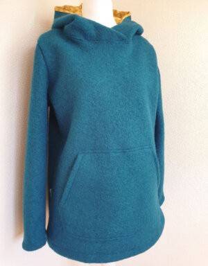 Damen Pullover / Hoodie aus Walk petrol (tailliert)