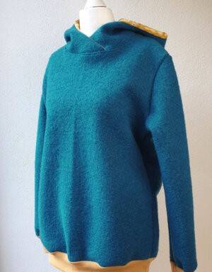 Damen Pullover / Hoodie aus Walk petrol (tailliert)