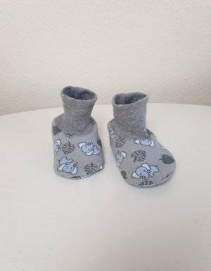 Baby-Schuhe Bio-Jersey blau-grau-grün mit Elefant, gefüttert mit Nicki oder Teddy