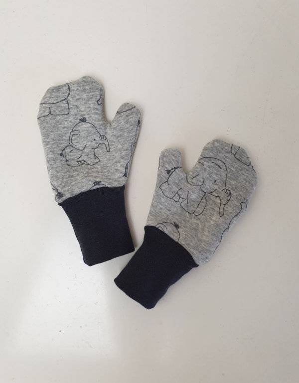 Happy-Fleece-Handschuhe hellgrau mit Elefant