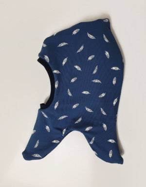 Schlupfmütze Jersey blau mit Feder