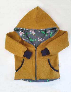 Walkjacke senf-gelb, grau mit Drachen und Ritter