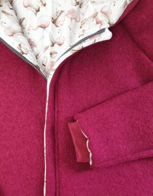 Damenjacke aus Walk beere, Bio-Jersey weiß mit rosa Flamingo (gerade)