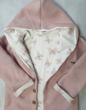 Walkjacke hellrosa, Bio-Jersey weiß mit rosa Schmetterlingen