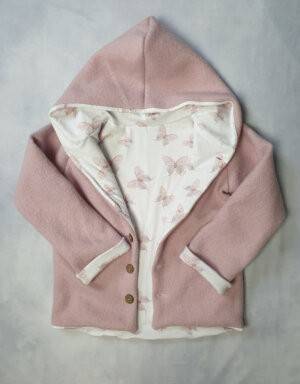 Walkjacke hellrosa, Bio-Jersey weiß mit rosa Schmetterlingen