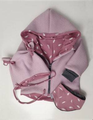 Walkjacke rosa, rosa mit Feder