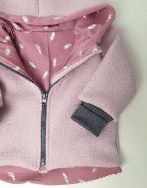 Walkjacke rosa, rosa mit Feder