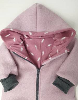 Walkjacke rosa, rosa mit Feder