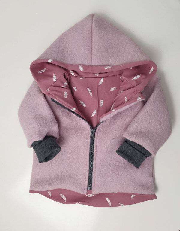 Walkjacke rosa, rosa mit Feder