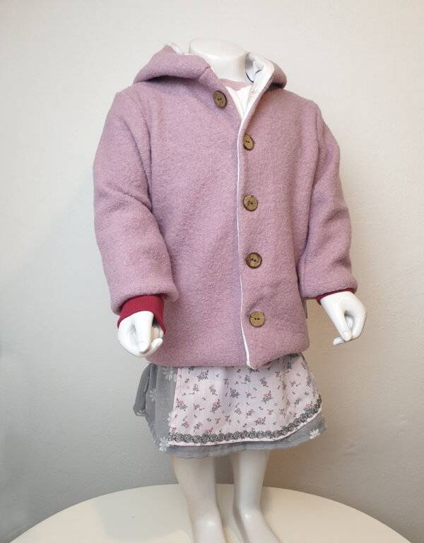 Walkjacke rosa, Bio-Jersey weiß mit rosa Schmetterlingen