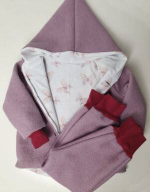 Walkjacke rosa, Bio-Jersey weiß mit rosa Schmetterlingen