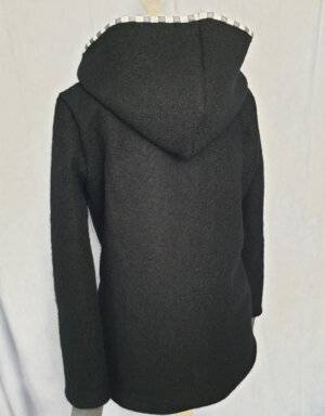 Damenjacke aus Walk schwarz, Jersey gestreift grau / weiß (tailliert)