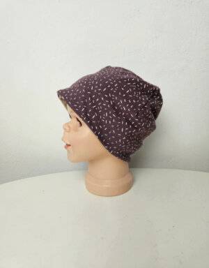 Wendemütze Jersey mauve mit Strichen
