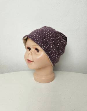 Wendemütze Jersey mauve mit Strichen