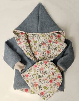 Walkjacke mintgrün, Jersey beige mit Blumen und Blättern
